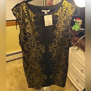 Sandra Darren Black and Gold Mini Dress
